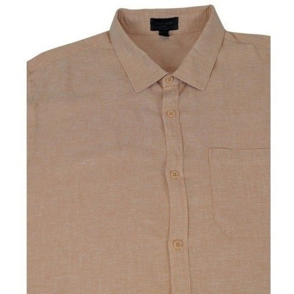 Magaschoni Man XL Linen Coral Peach Luxe Button Up Short Sleeve Casual Shirt
